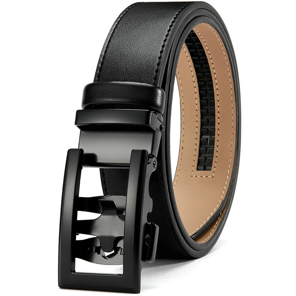 Herren Echtleder-Gürtel Hohles Muster Automatik-Schnalle Unisex 3,5 cm
