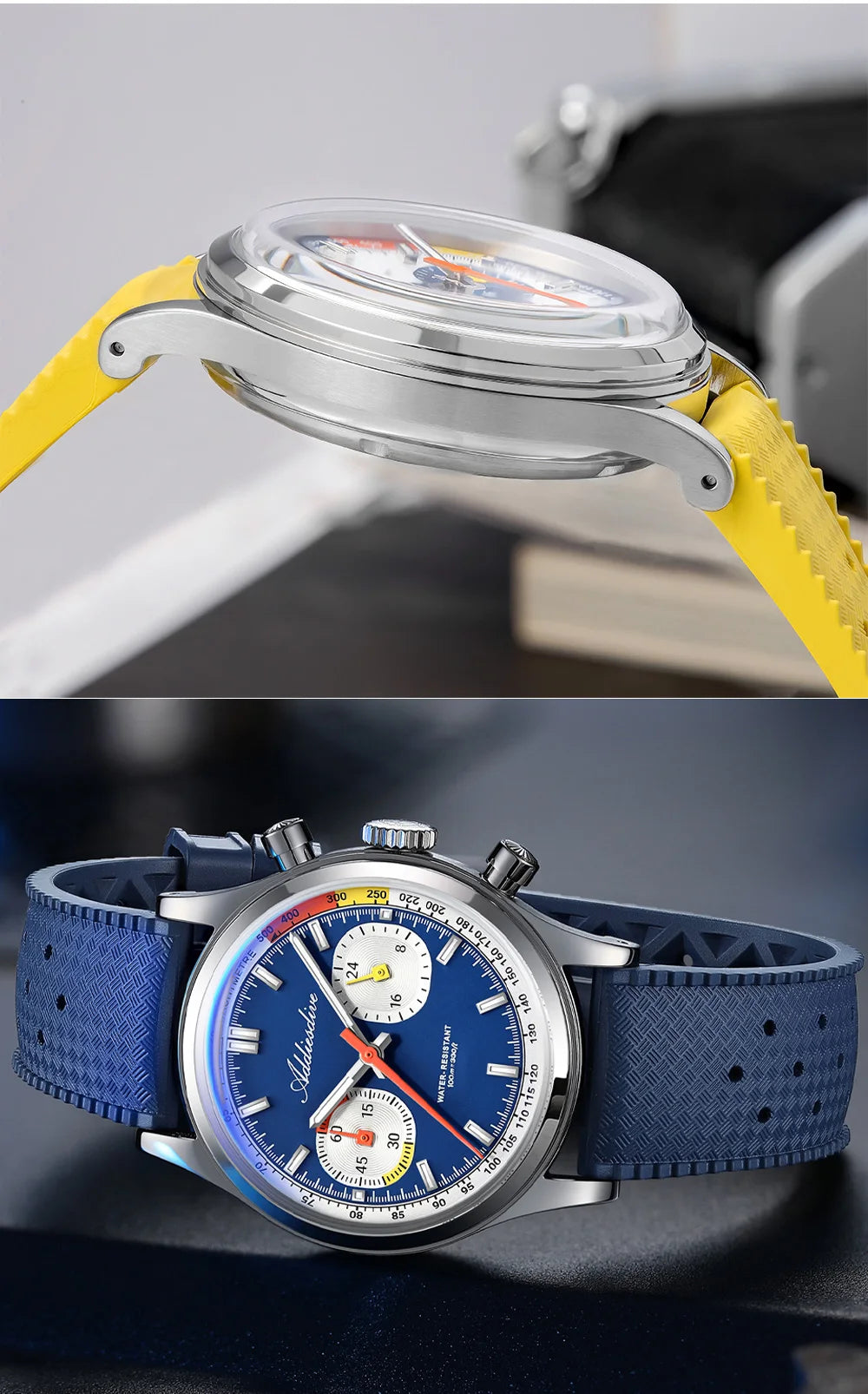 Herren-Chronograph mit VK64-Quarzwerk und Fluorkautschuk-Armband