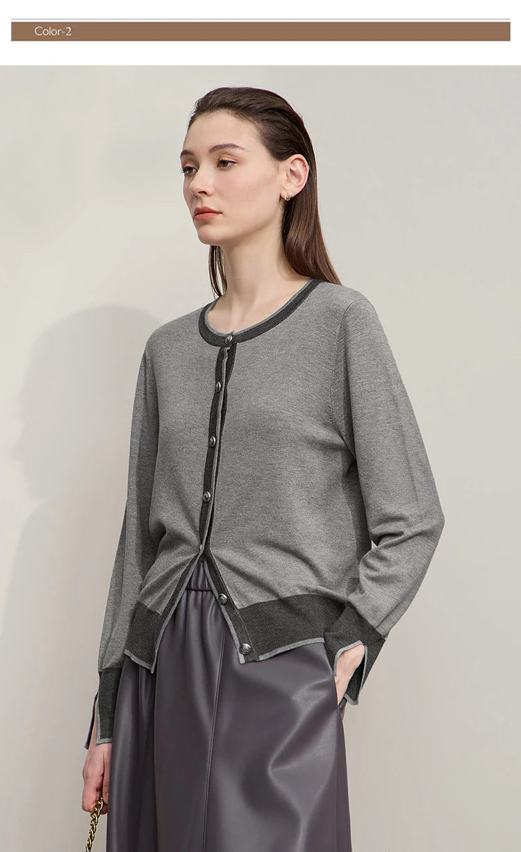 Damen-Strickjacke Rundhals Patchwork gerade elegant vielseitig Herbst