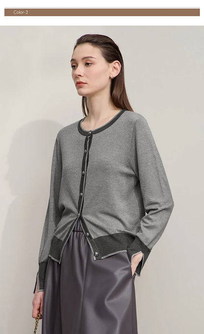 Damen-Strickjacke Rundhals Patchwork gerade elegant vielseitig Herbst