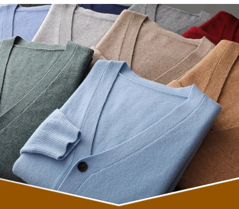 Herren Strickjacke Frühling und Herbst Basic Strick pullover aus reiner Wolle Herren große lose V-Ausschnitt Mantel reine Farbe Freizeit jacke Top