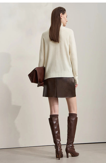 Damen-Rollkragenpullover 100 % Wolle locker Herbst-Winter