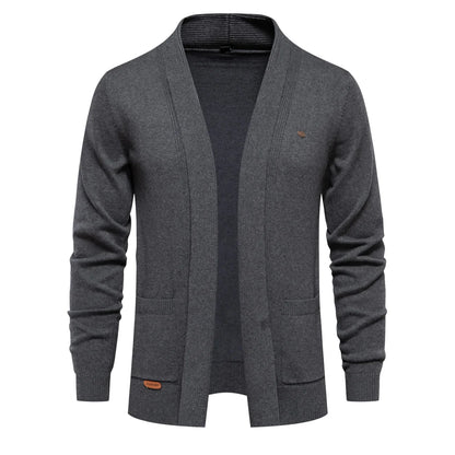 Herren Baumwoll-Cardigan mit Elastan, Casual, Dick, Turn-Down-Kragen