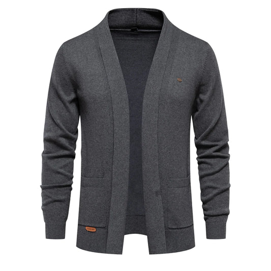 Herren Baumwoll-Cardigan mit Elastan, Casual, Dick, Turn-Down-Kragen