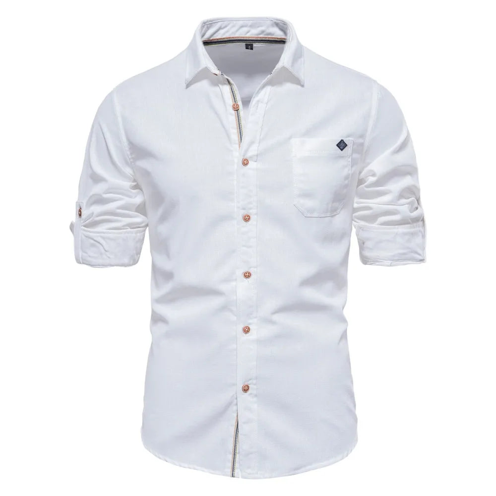 Herren Langarm Shirt aus 100 Prozent Baumwolle mit Einzel Tasche