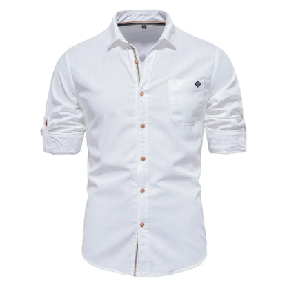Herren Langarm Shirt aus 100 Prozent Baumwolle mit Einzel Tasche