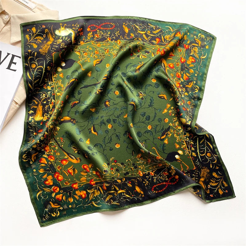 Damen Seidensatin Schal Tasche Kopf Bandana Halstuch bedruckt D