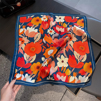 Damen Seidenschal 53cm quadratisch Blumenprint Luxus Hijab Bandana J