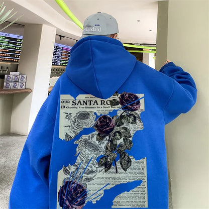 Herbst Goth Rose Grafik Druck männer Hoodies Hip Hop Mode Y2K Streetwear Kleidung Casual Fleece Lose Pullover Sweatshirts