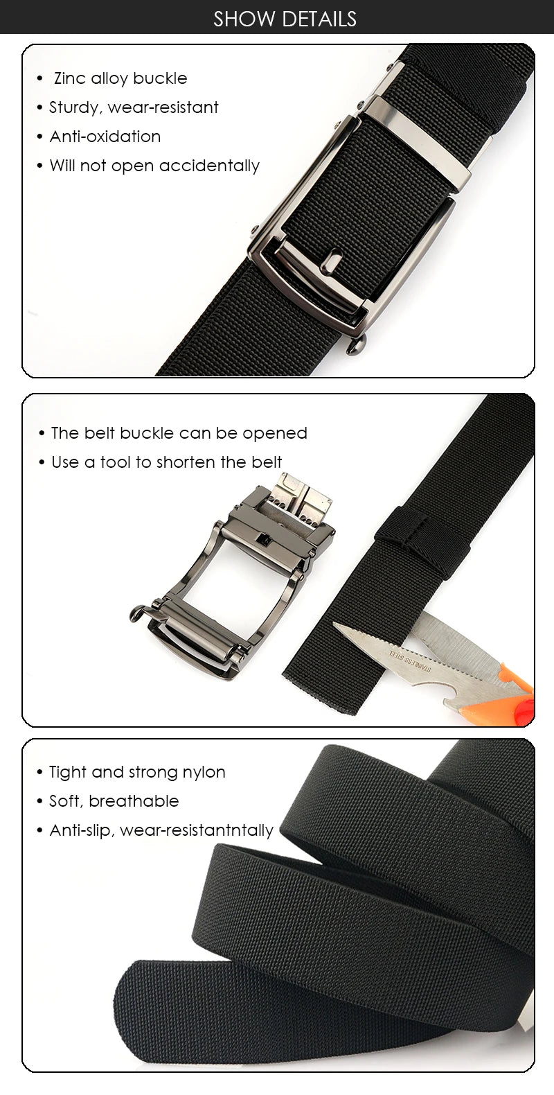 VATLY Elastik-Gürtel Herren Gunmetal Automatik-Schnalle Nylon Einheitsgröße