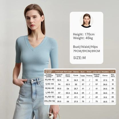 Damen V-Ausschnitt Pullover Viskose Halbarm Slim Büro Sommer