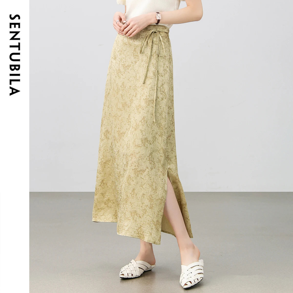 Damen Midi Rock im chinesischen Stil mit eleganter Schnürung und Schlitz