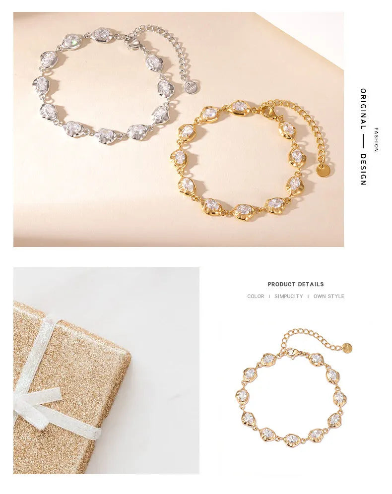 Damen-Gliederarmband mit Zirkonia aus Edelstahl