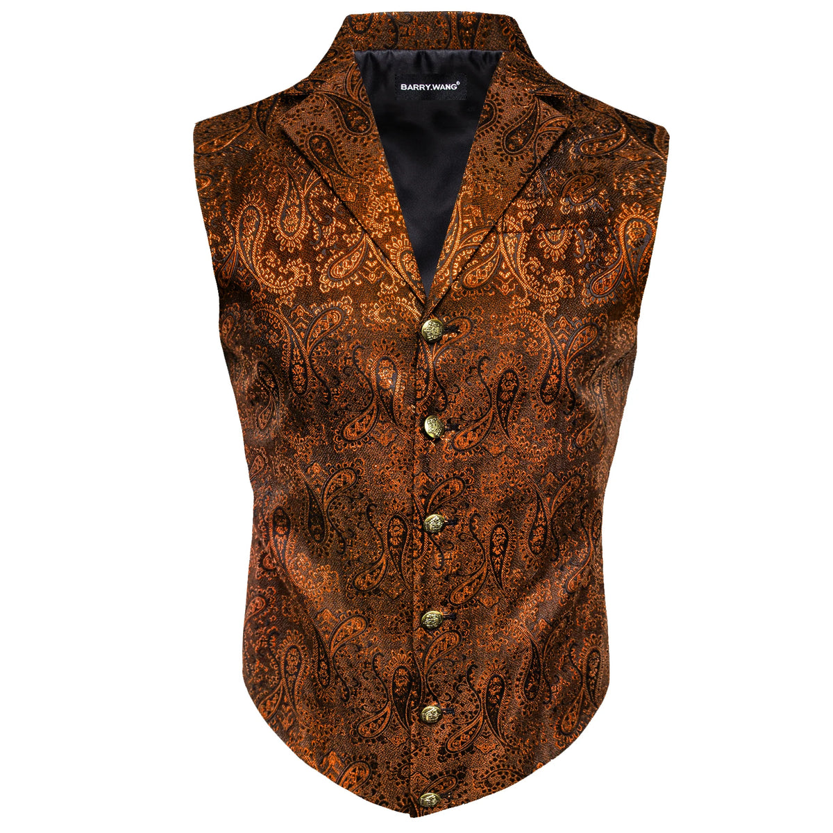 Feinwoll-Herrenweste mit Paisley, braun-orange, Knöpfe vorn