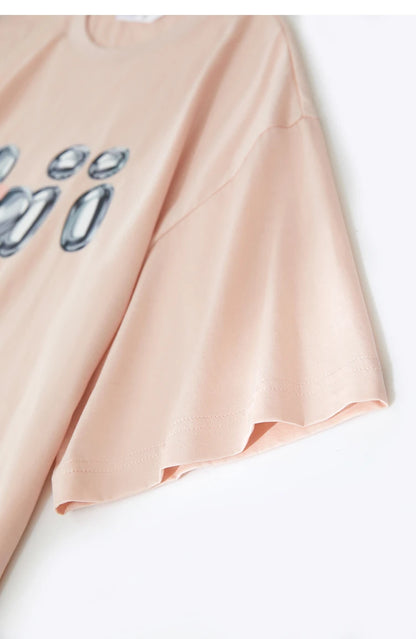 Damen T-Shirts im lässigen Stil mit O-Ausschnitt und modischem Druck