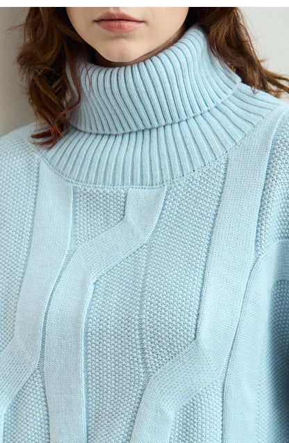 Damen-Rollkragenpullover locker Wolle-Mix lang Winter