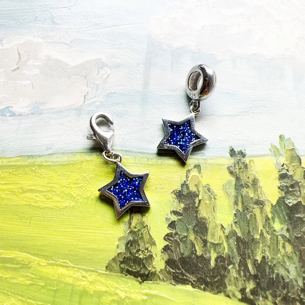Damen-Charm-Anhänger blauer Stern Böhmen aus Sterlingsilber