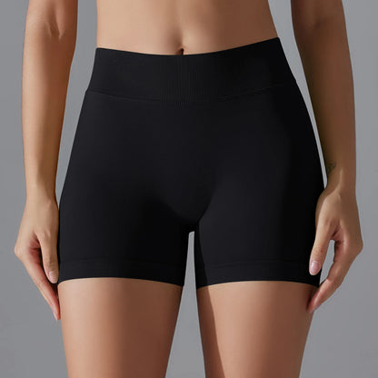 Nahtlose Yoga-Shorts in Schwarz mit hohem Taillenbund, glatte Oberfläche