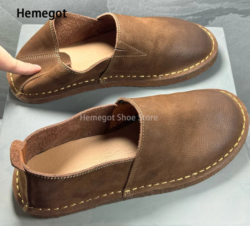 Herren-Leder-Slipper in Braun mit runder Zehenkappe und dicker Sohle, Slip-On