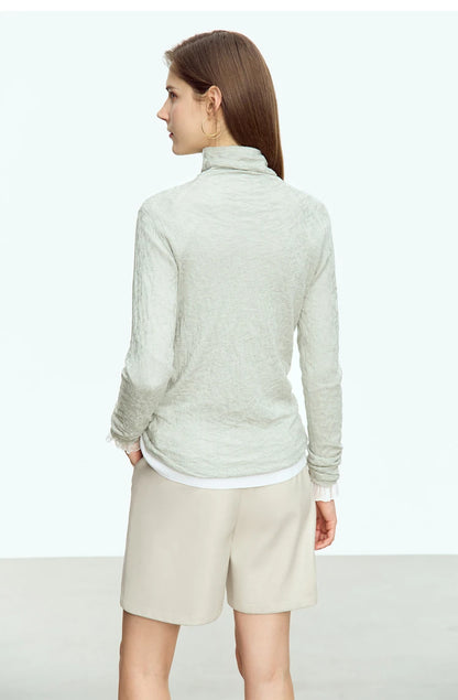 Damen-Rollkragenpullover Wolle Slim einfarbig Büro Winter