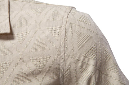 Herren Kurzarmhemd aus 100 Prozent Baumwoll-Jacquard mit lässigem Umlegekragen