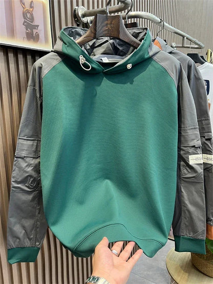 Herren Kapuzenpullover im Herbst-Patchwork mit besticktem y2k Design