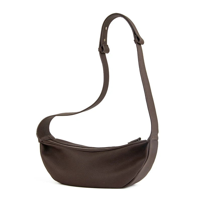 Echtleder Schultertasche Crossbody Schwarz Breiter Tragegurt