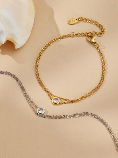 Damen-Armband Doppelkette mit Zirkonia-Solitär
