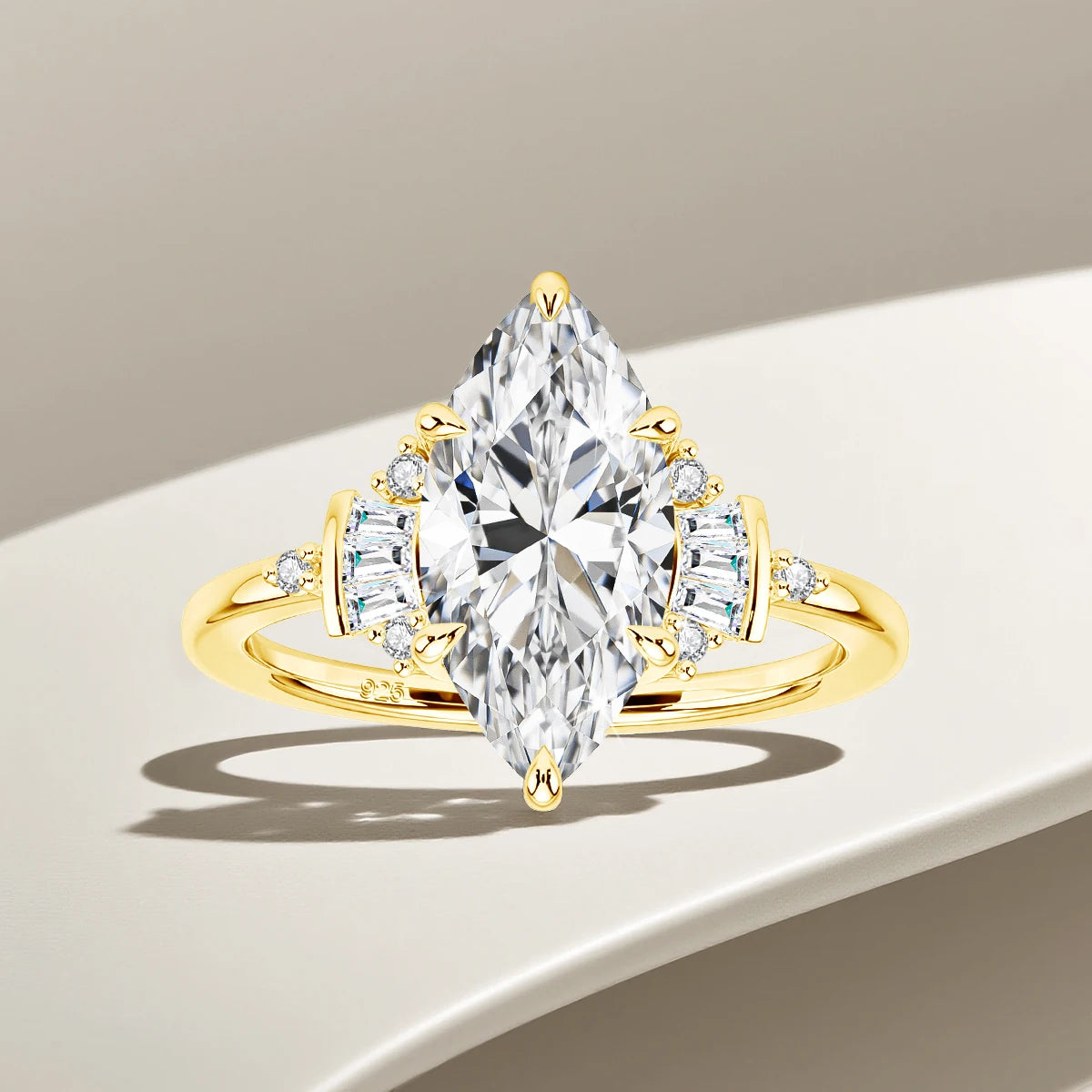 Damen-Verlobungsring aus Moissanit mit GRA Zertifikat, Marquise-Schliff, 3 Karat, 7x14 mm