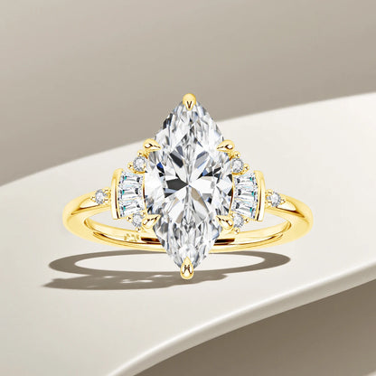Damen-Verlobungsring aus Moissanit mit GRA Zertifikat, Marquise-Schliff, 3 Karat, 7x14 mm