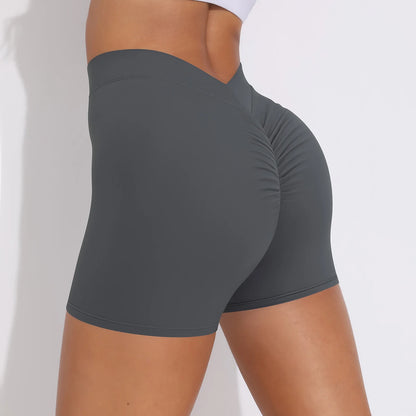 Nahtlose Yoga-Shorts mit hoher Taille, dunkelgrau, für Quick-Dry Training.