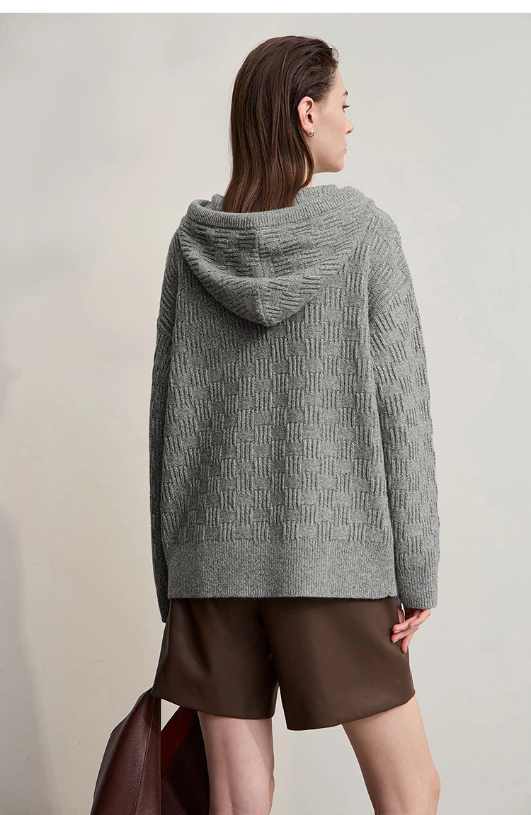 Damen-Kapuzenpullover Acryl-Wolle Raglan locker einfarbig Herbst-Winter
