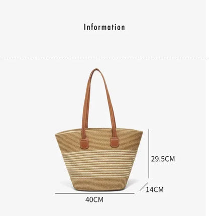 Damen Strandtasche Aus Stroh Mit Reißverschluss Und Großem Fassungsvermögen