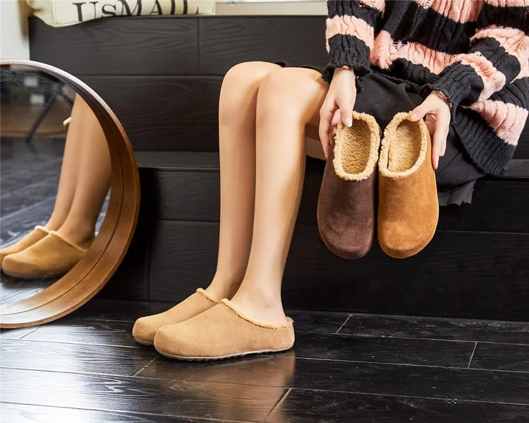 AIYUQI Hausschuhe Weiblichen Echten Leder 2024 Neue Slip-on Winter Hausschuhe Damen Casual Fleece Trend Hausschuhe Schuhe Frauen