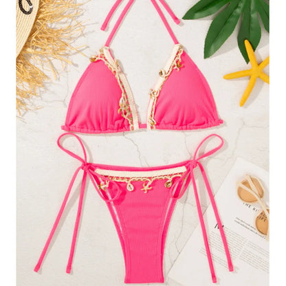 Gestreifter Push-up-Bikini für Damen – Sexy Badeanzug im brasilianischen Stil für Strand und Pool