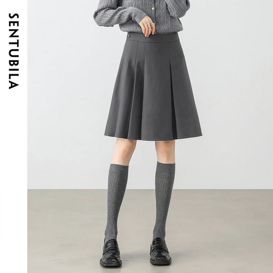 Damen Faltenrock im A-Linien Stil aus klassischem Twill Material