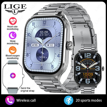 LIGE 2,01 "Wireless Anruf Smartwatch Voller Touchscreen Gesundheit Schlaf Fitness Tracking Smart Uhr Wasserdicht Für Android IOS Telefon