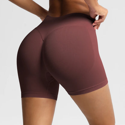 Damen-Sportshorts mit hoher Taille, bordeauxfarben, eng geschnitten