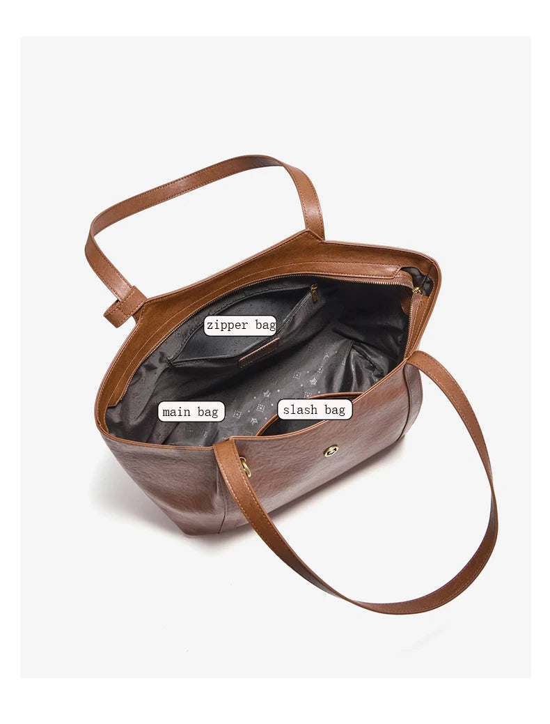 Damen-Tote-Tasche aus Rindleder mit großer Kapazität und leichtem Gewicht für Pendeln und Alltag