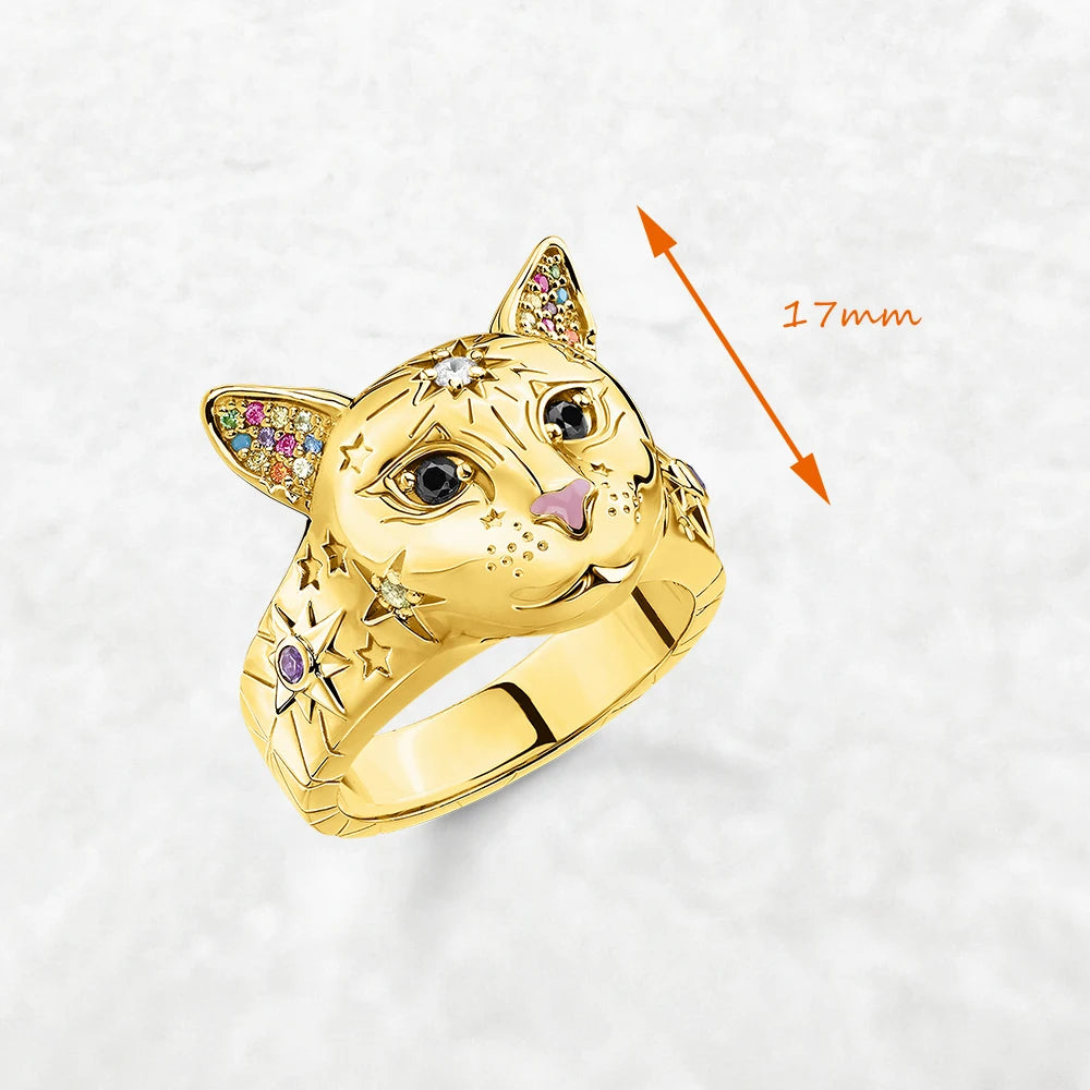 Damen-Ring Katze vergoldet Böhmen II aus Sterlingsilber