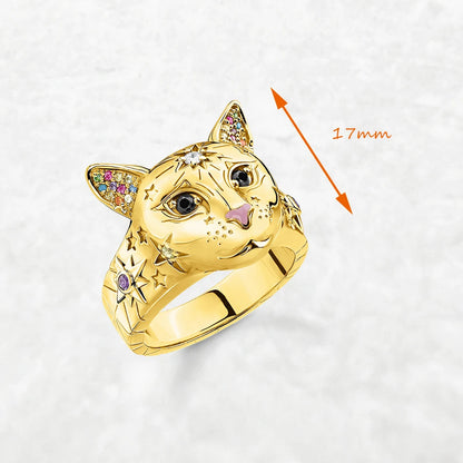 Damen-Ring Katze vergoldet Böhmen II aus Sterlingsilber