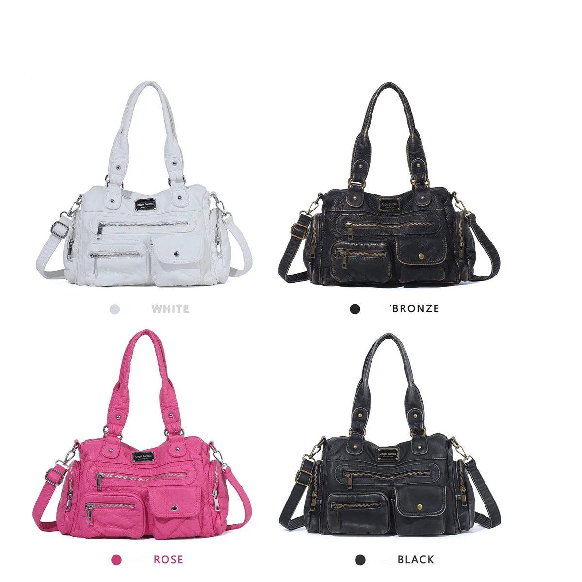 Damen-Satchel-Tasche Vintage-Schwarz Großes Fassungsvermögen Mit Abnehmbarem Tragegurt