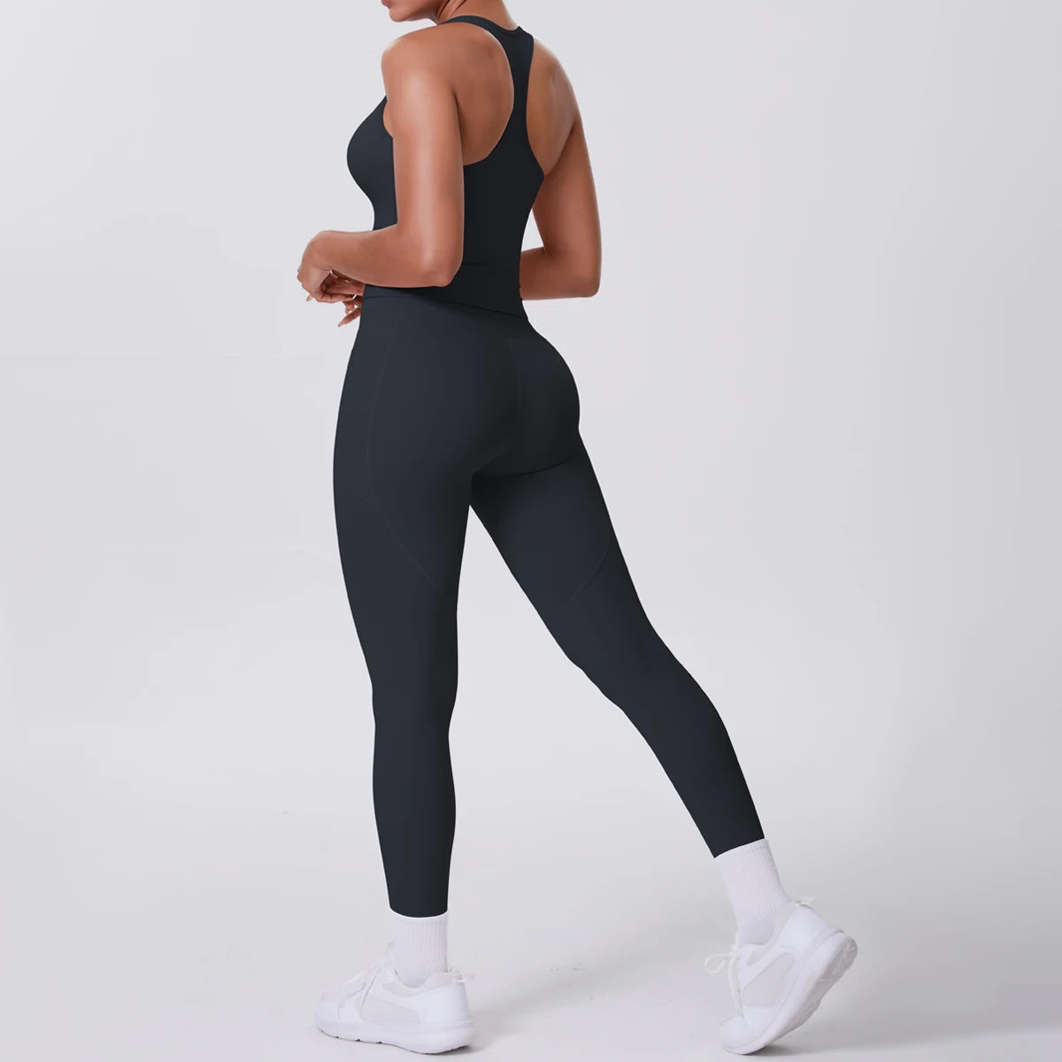Damen-Yoga-Overall mit Rücken-Ausschnitt, ärmellos, schwarz