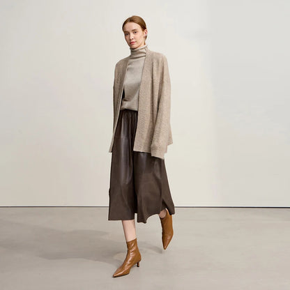 Damen V-Ausschnitt Cardigan lang Wolle-Mix offen Winter