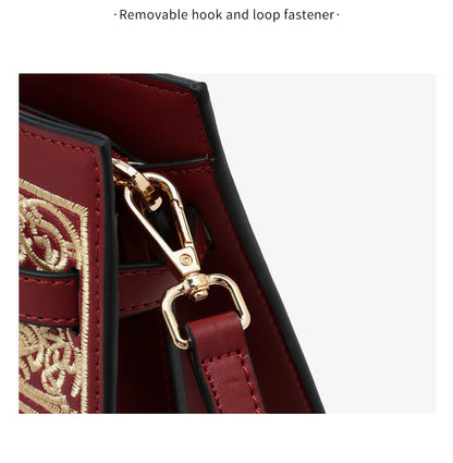 Damen Handtasche Aus Split-Leder Mit Crossbody-Tasche Im Chinesischen Stil