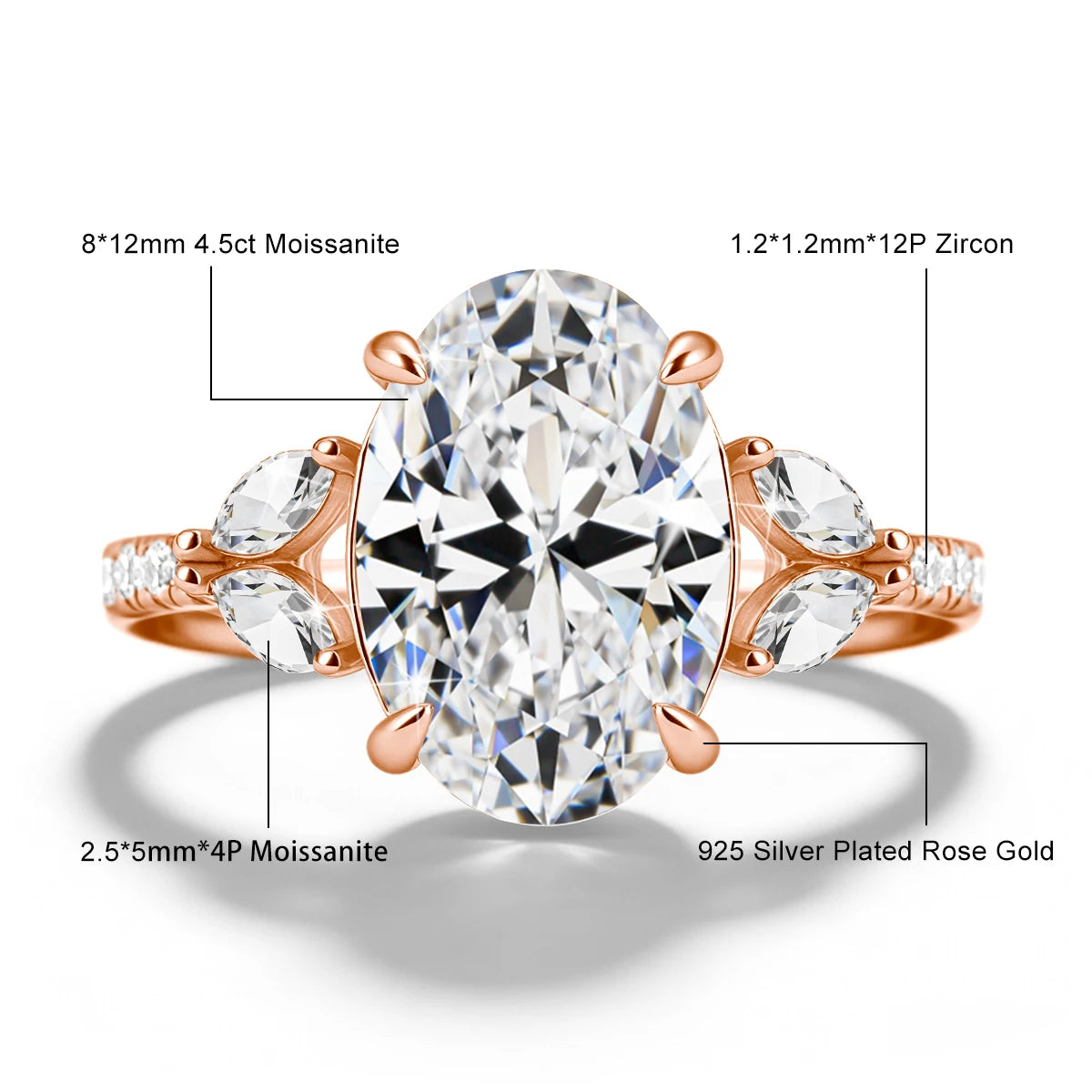 Damen-Verlobungsring Moissanit Oval 4,5 Karat Aus Sterling-Silber Verlobungs- und Alltagsschmuck