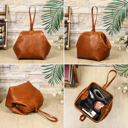 Kleine braune Handtasche mit Henkel und Umschlag-Front