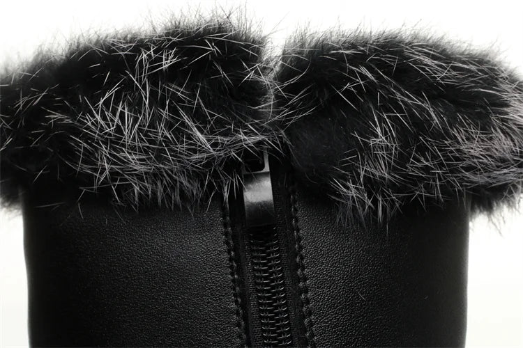 Damen Stiefel aus echtem Leder mit quadratischem Absatz und Fellfutter