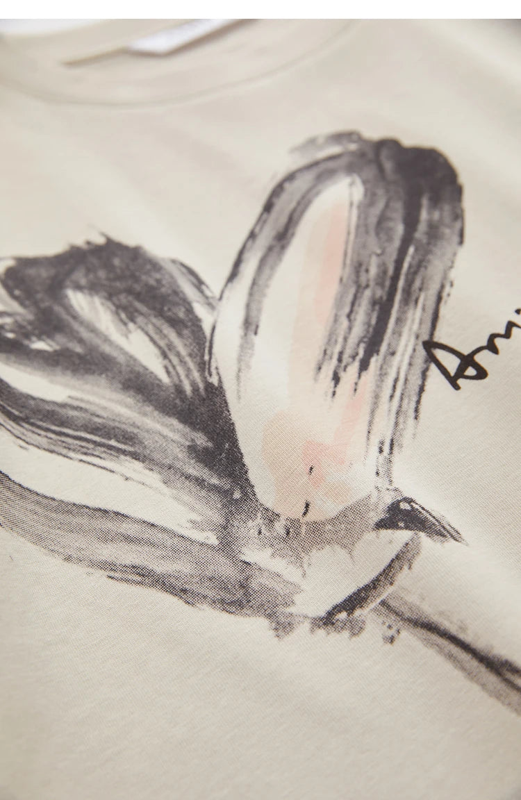 Damen T-Shirt im Minimalismus-Stil mit O-Neck und coolen Ink-Art Print