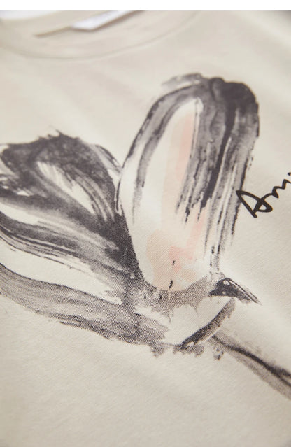 Damen T-Shirt im Minimalismus-Stil mit O-Neck und coolen Ink-Art Print